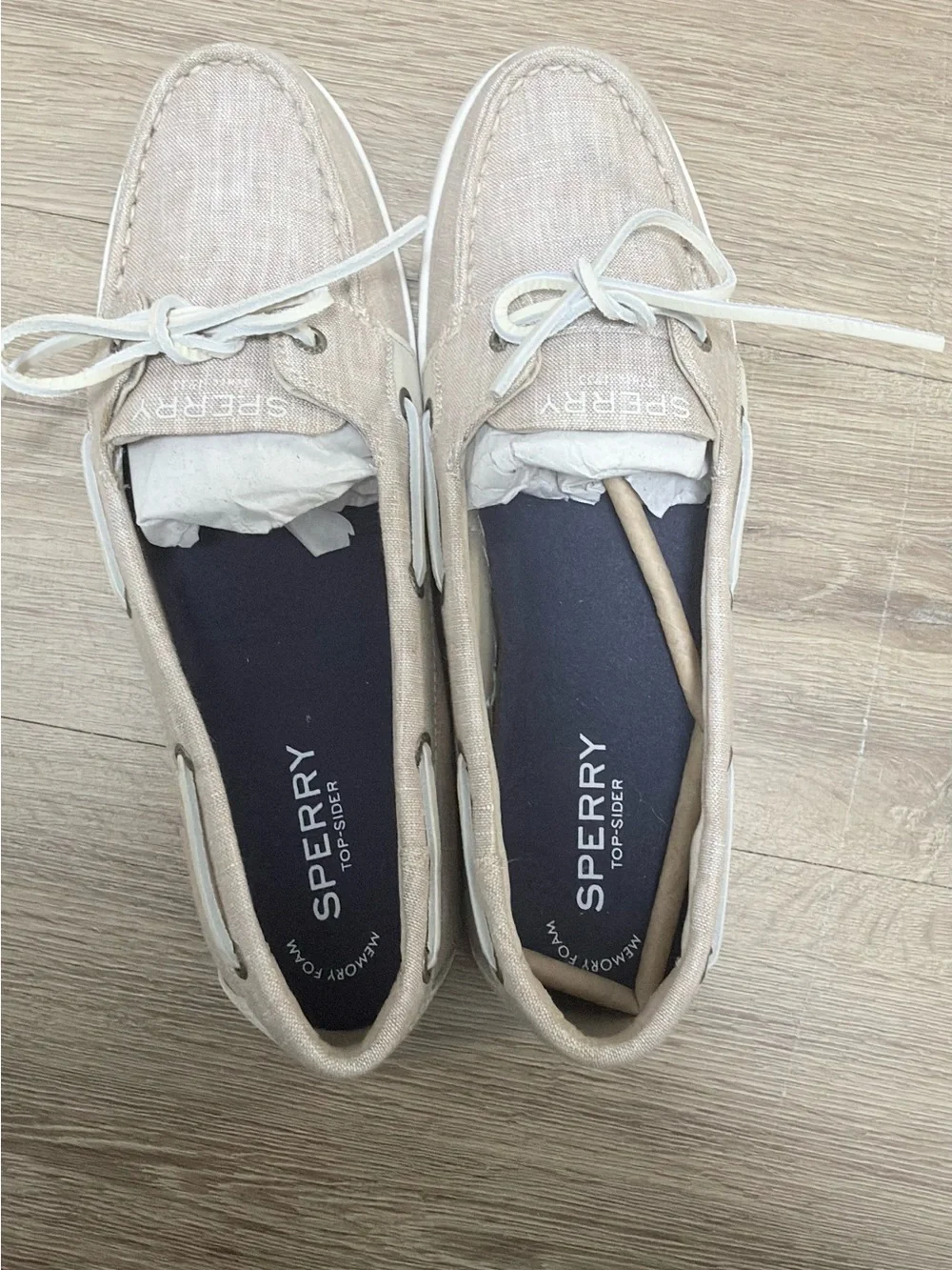 Sperry topside woman Light Beige Canvas Boat Shoes with White Laces
